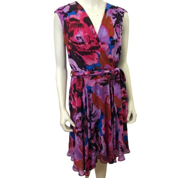 TAYLOR SURPLICE NECK fit & flare SASH WAIST TIE ‎ DRESS 12 - Picture 1 of 7